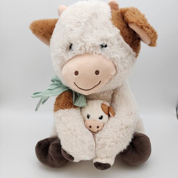Way to Celebrate Mom and Me Cow Plush 14" Green Bow Stuffed Toy Walmart 334666 - Picture 1 of 10